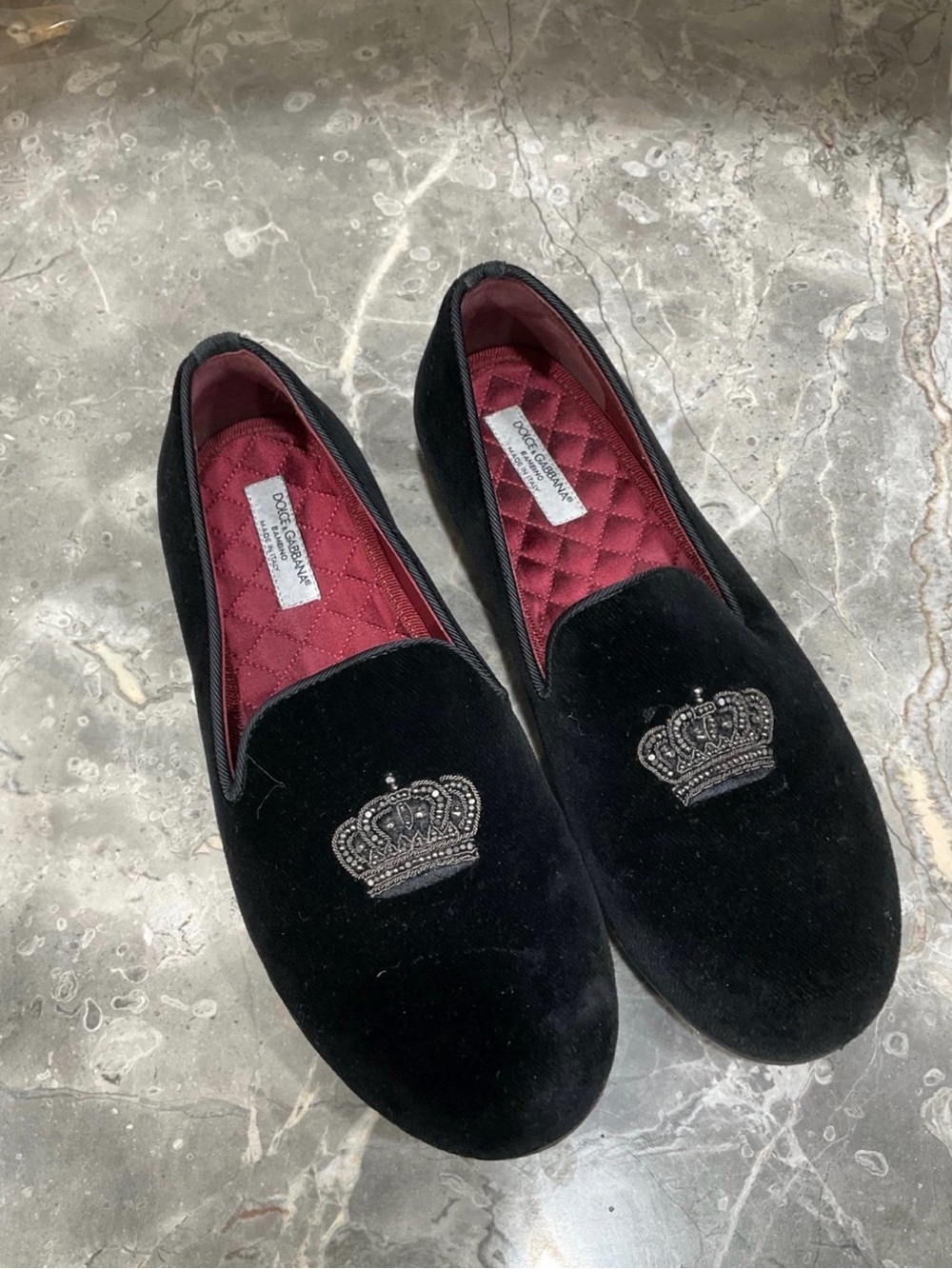 Dolce & Gabbana Black Velvet Crown-Embroidered Loafers size 33